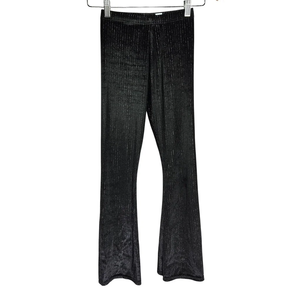 Old Navy‎ High-Waisted Black Velvet Shine Flare Leg Pants Size L 10-12 584838-01
